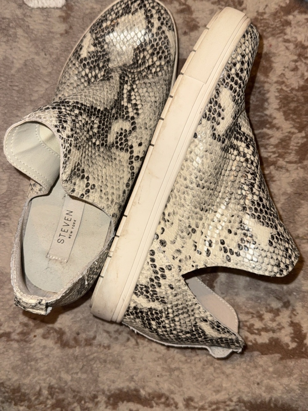 STEVEN by Steve Madden Snake-Print Slip-On Booties in Black and White